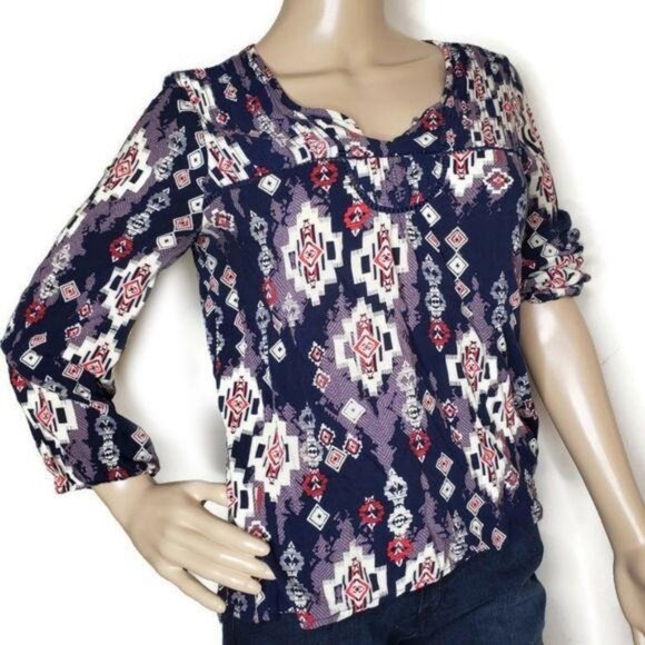 Mossimo Supply Co Womens M Multicolor Patterned Blouse long sleeve fall winter - Picture 2 of 8